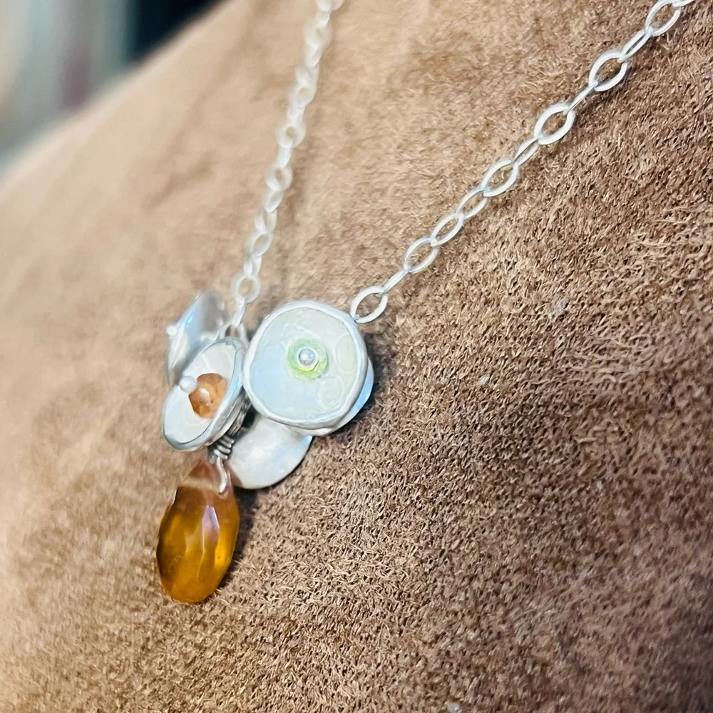 Sterling Silver Multicolor Pendant Necklace with Amber Teardrop - Picture 6 of 8